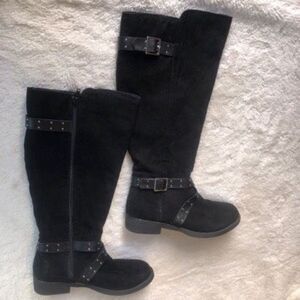 REPORT ARVADA BLACK SUEDE KNEE HIGH ZIP UP WOMENS BOOTS WITH BUCKLE SIZE 5.5